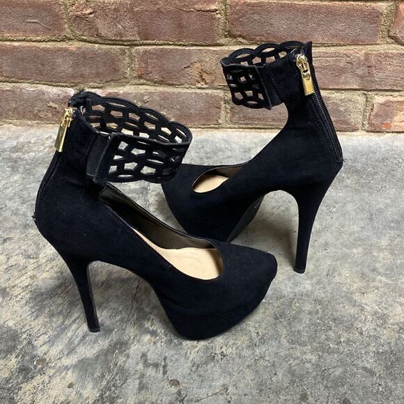 JustFab Black Suede Platform Stiletto Heels Size 7.5 - Picture 5 of 8